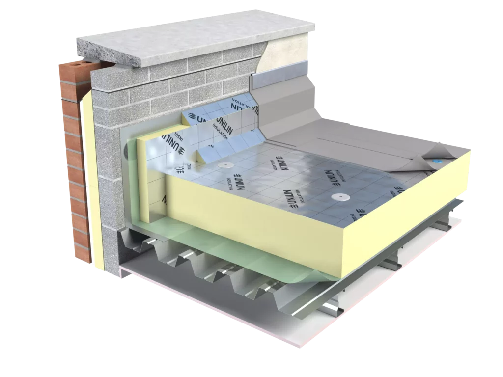 Diagram showing insulation for new and refurbishment flat roof applications