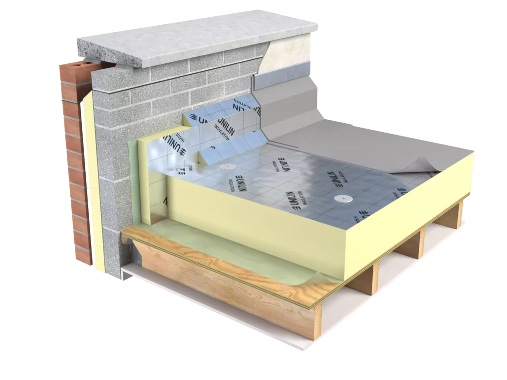 Diagram showing insulation for new and refurbishment flat roof applications