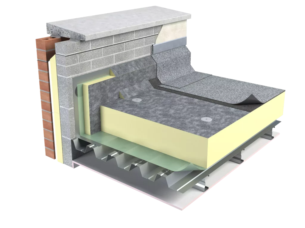 Diagram showing insulation for new and refurbishment flat roof applications