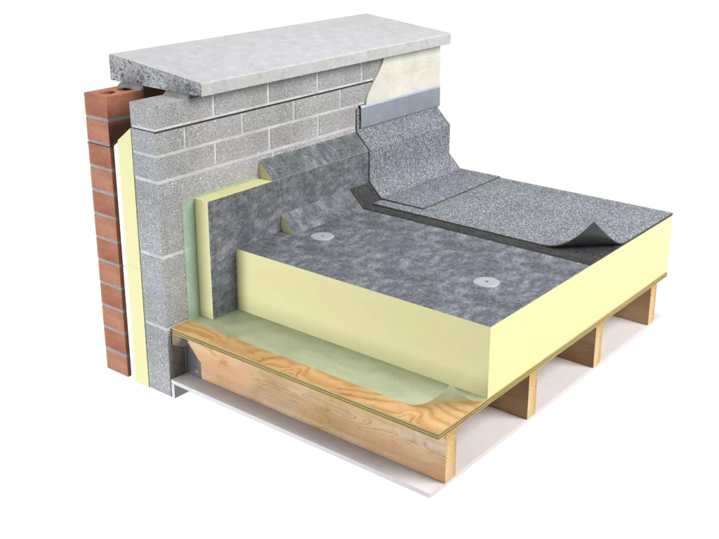 Diagram showing insulation for new and refurbishment flat roof applications
