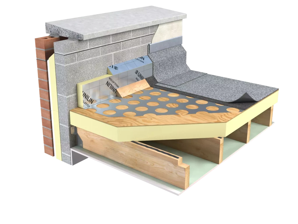 Diagram showing insulation for new and refurbishment flat roof applications