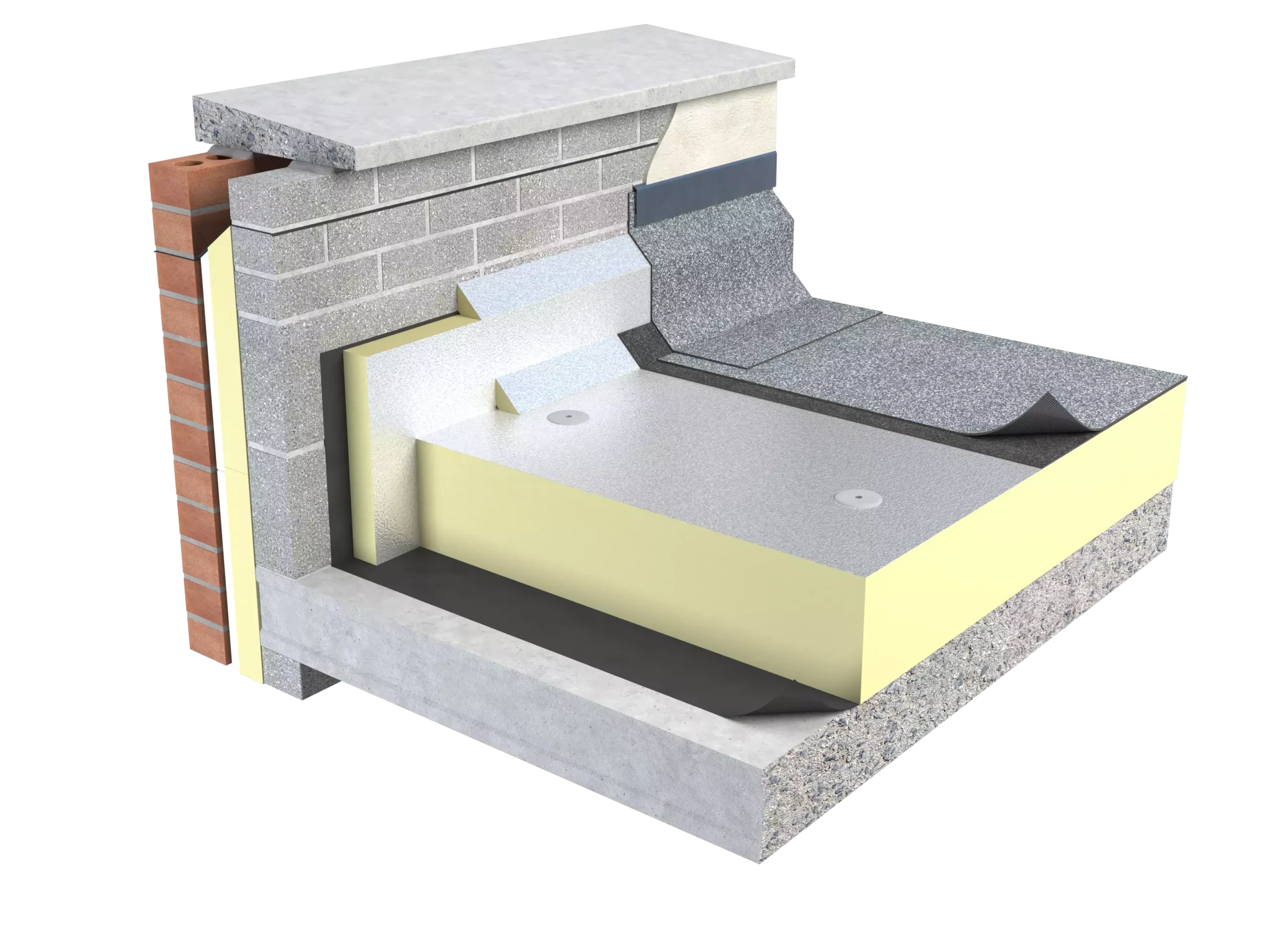 Diagram showcasing XtroDeck roof insulation with an embossed aluminium facing on both sides in a flat roof project.