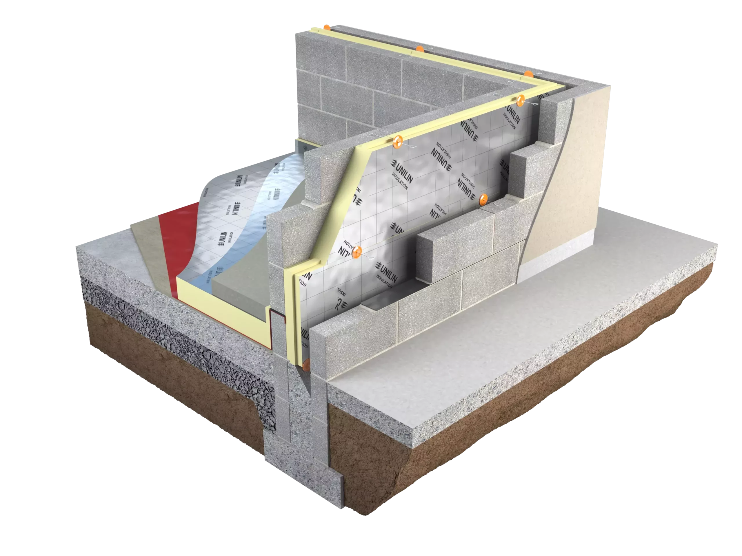 Diagram showcasing the engineered tongue and grooved joints and pre-formed corners of wall insulation ensuring insulation continuity and minimisation of Thermal Bridging.