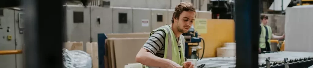 FACTORY employee working on production line