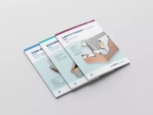 Image of unilin insulation brochures including cavitytherm, eco 360, thin-r range